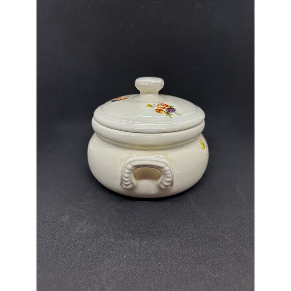 Vintage Handmade Ceramic Covered Casserole Serving Dish 1980s Lid Floral Flowers - Picture 4 of 13